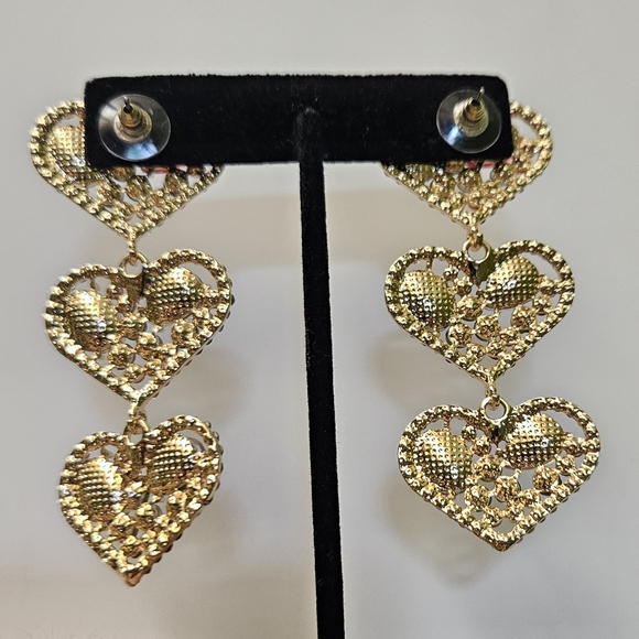 Multicolor Heart Rhinestone Earrings Tassel Drop - Picture 7 of 9
